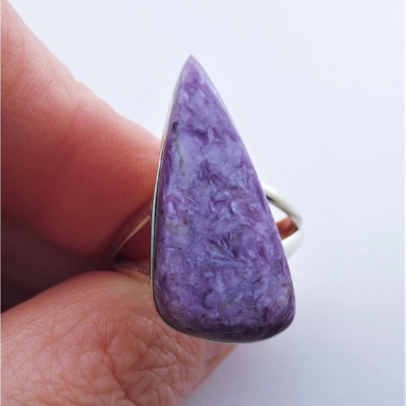 Genuine Charoite Gemstone Sterling Silver Ring Size 9.5 - Picture 3 of 4